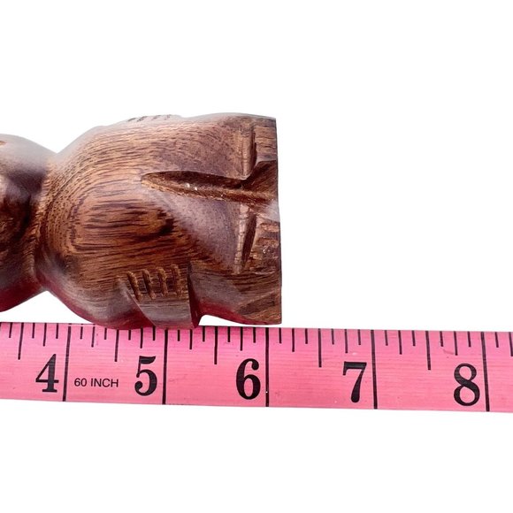 Set of 2 Wooden Statues 8 and 6 inch Tall Kneeling People with Headdress - Picture 11 of 11